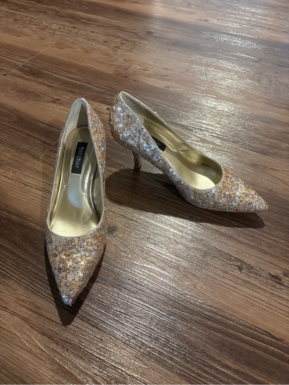 White House Black Market Gold Sequin Pointed-Toe Pumps